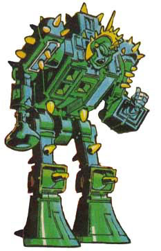 Fang front on, towering, and spikey.